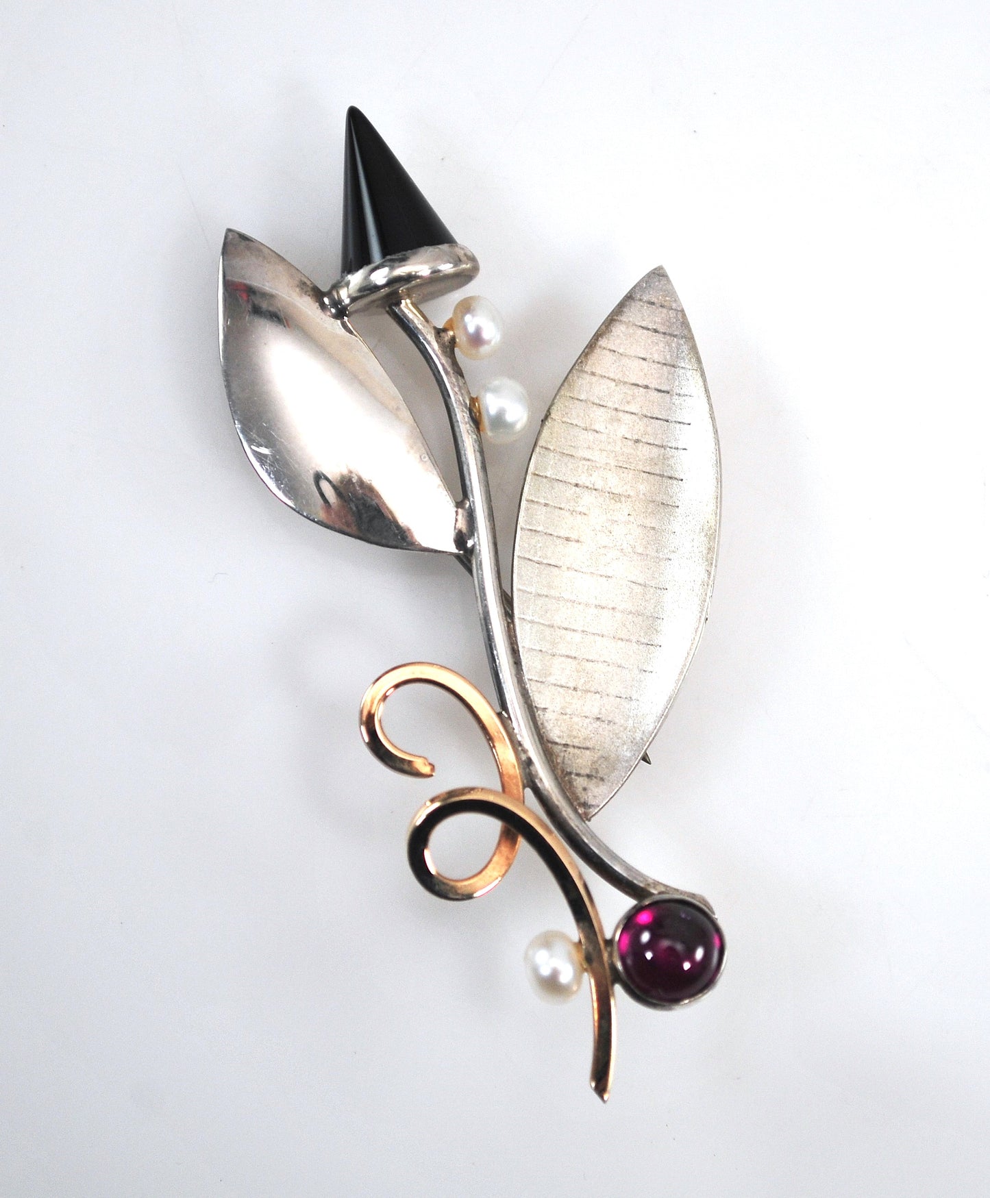 Artisan Sterling Silver 14K Gold Flower Brooch