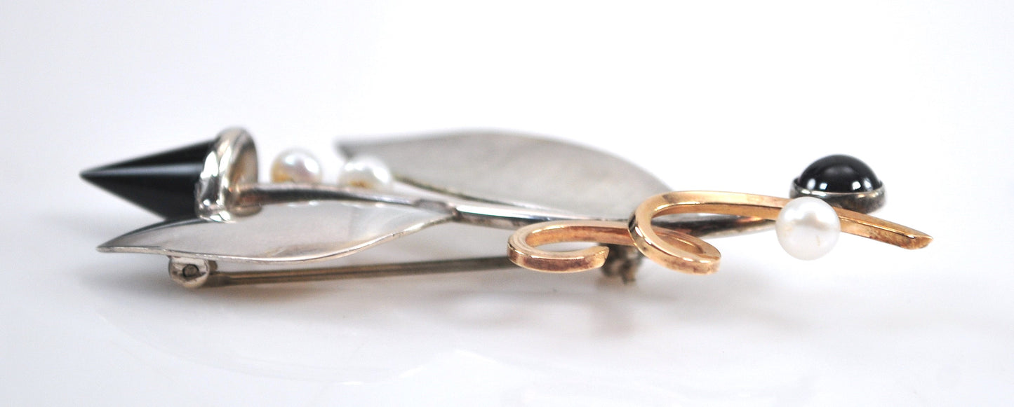 Artisan Sterling Silver 14K Gold Flower Brooch