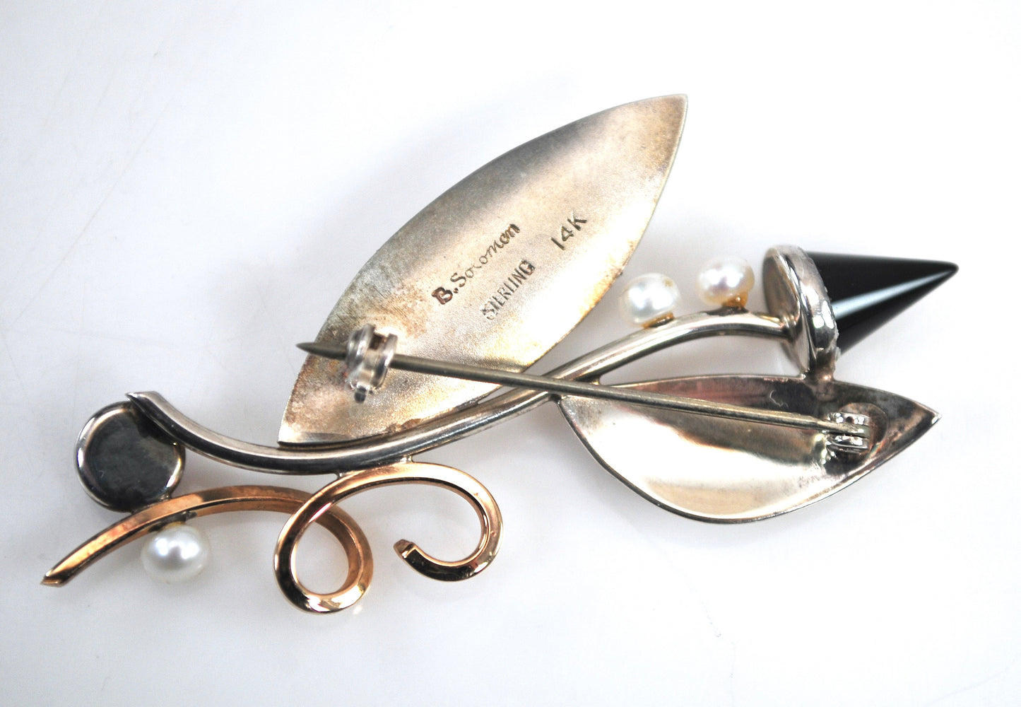 Artisan Sterling Silver 14K Gold Flower Brooch