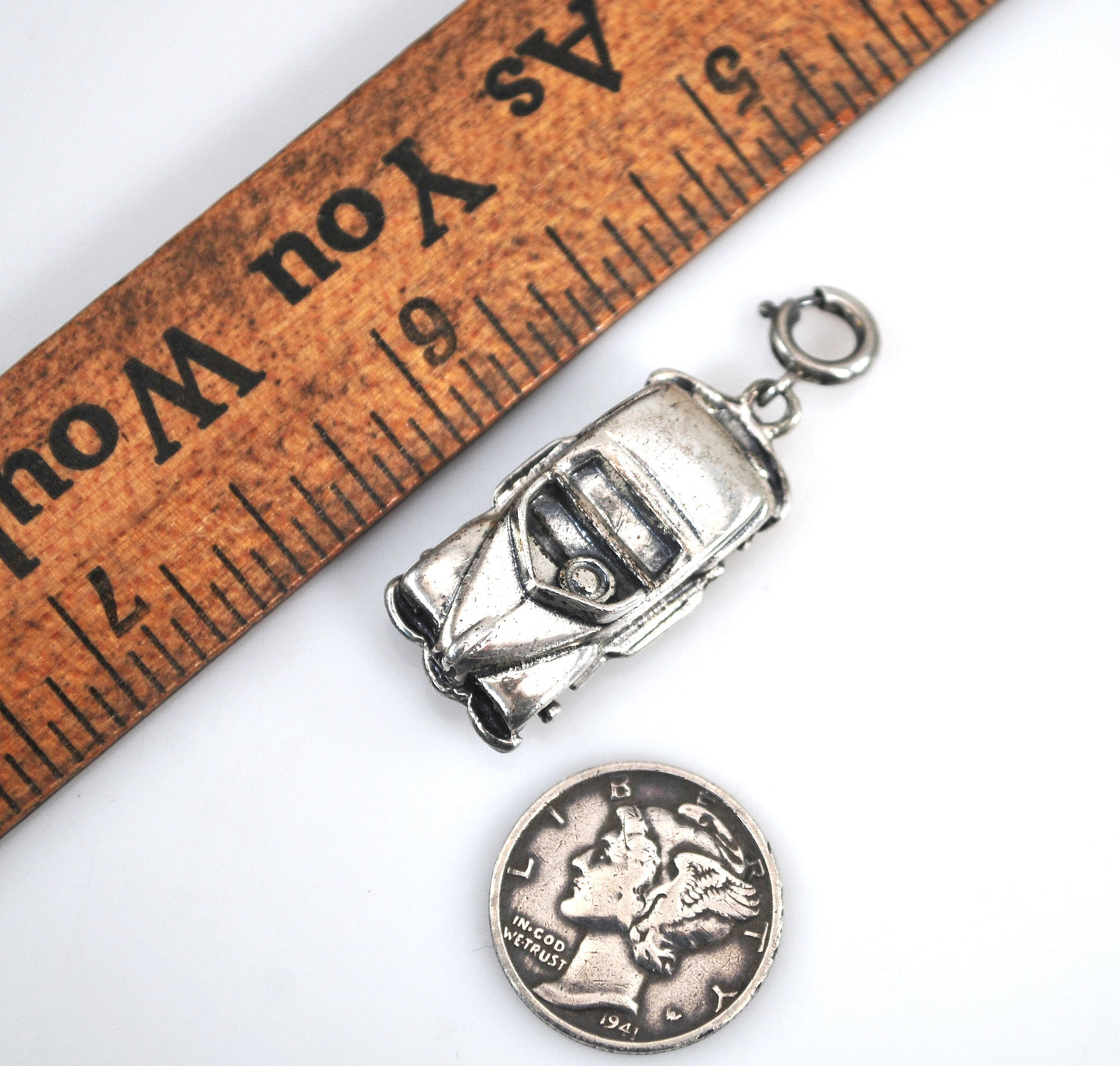 Vintage Sterling Silver Car Charm Pendant