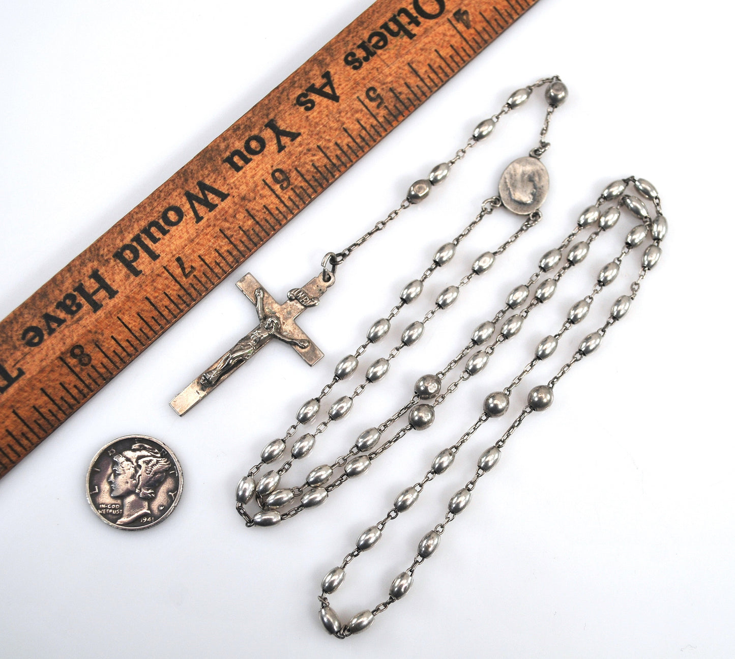 As is - Antique Vintage Sterling Silver Saint Rosary Beads