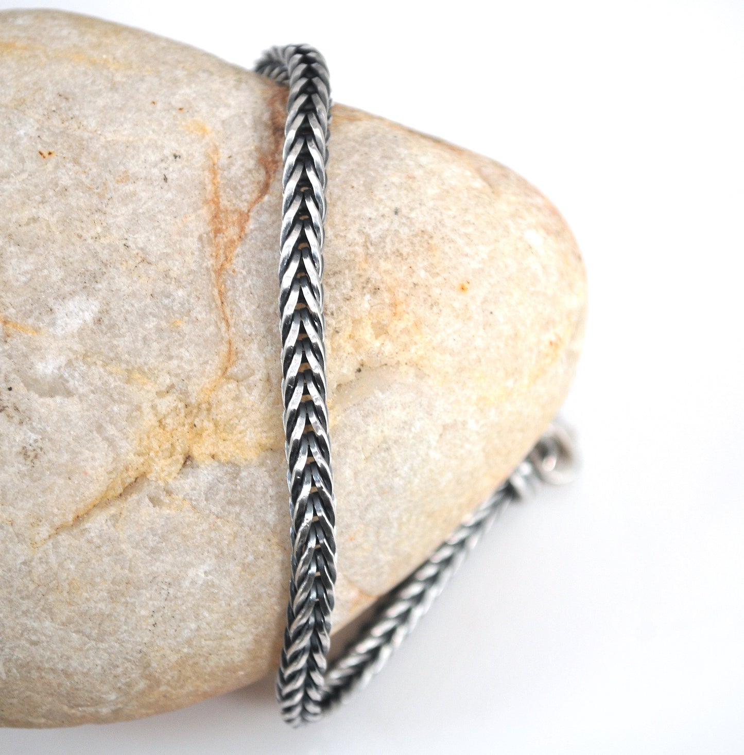 9 inch Sterling Silver Square Wheat Link Bracelet, Ankle Bracelet