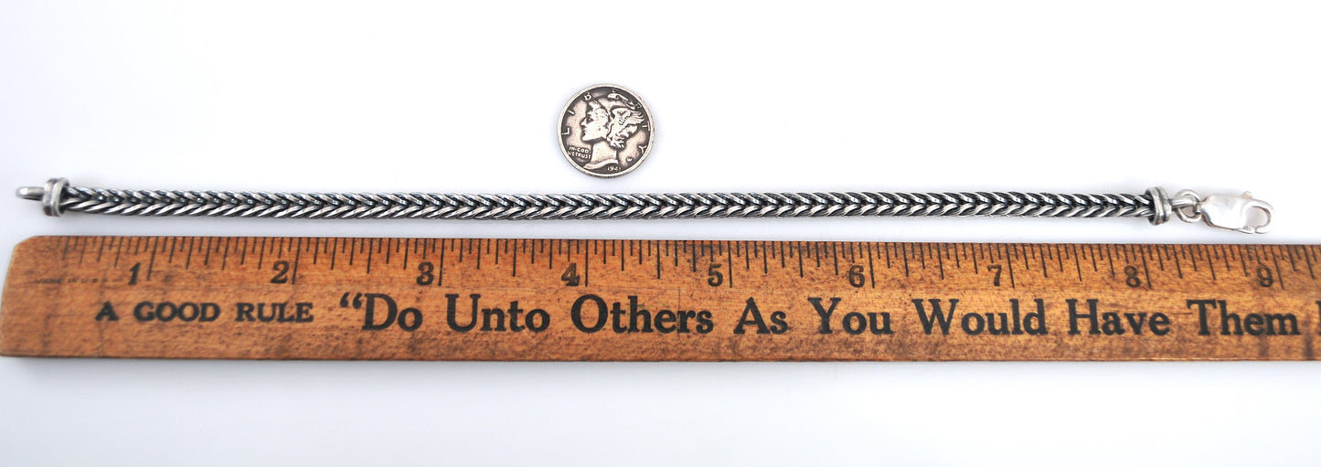 9 inch Sterling Silver Square Wheat Link Bracelet, Ankle Bracelet