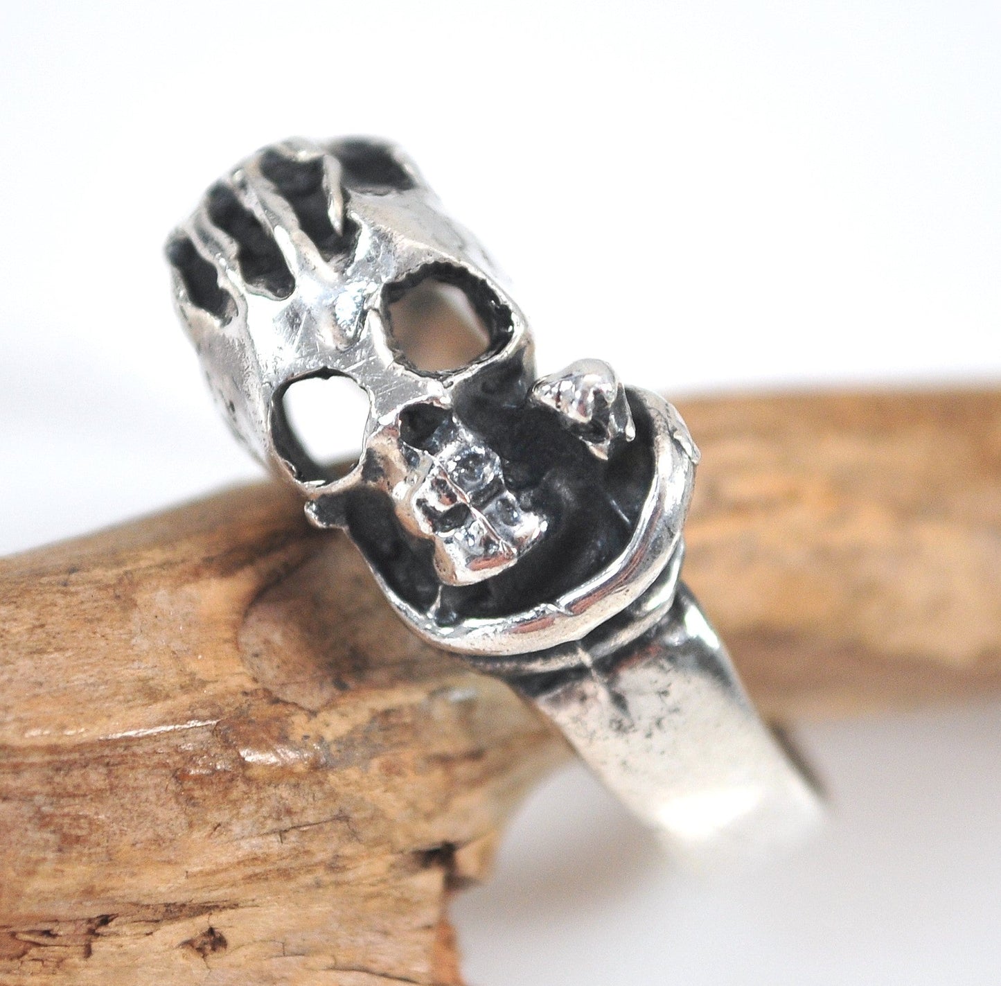 Sterling Silver Skull and Serpent Ring
