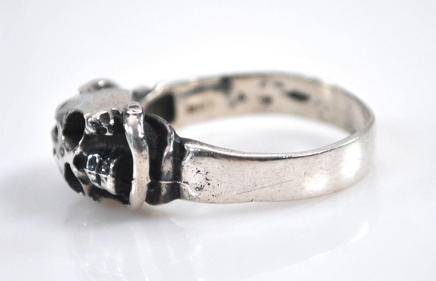 Sterling Silver Skull and Serpent Ring
