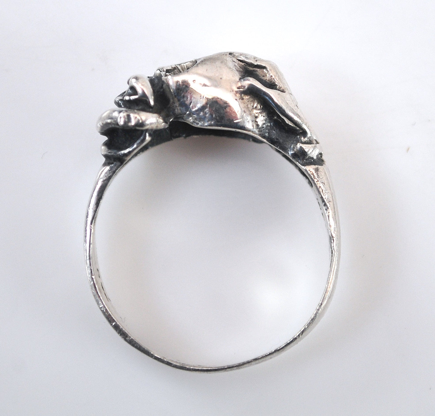 Sterling Silver Skull and Serpent Ring