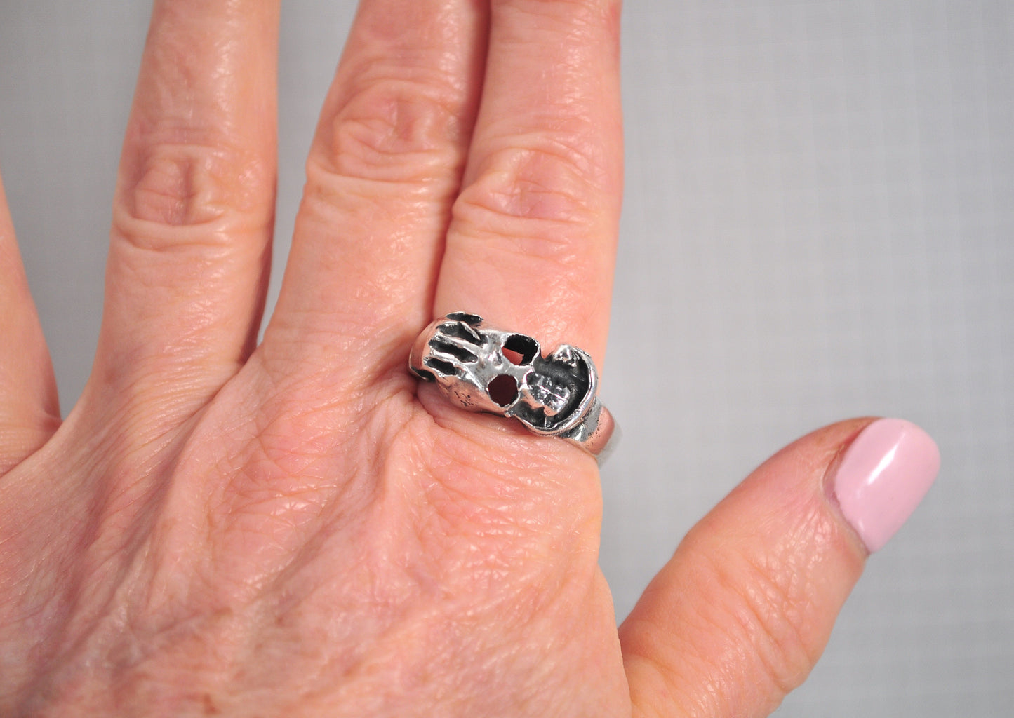 Sterling Silver Skull and Serpent Ring