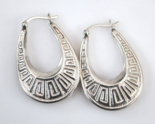 925 Sterling Greek Key Hoop Earrings