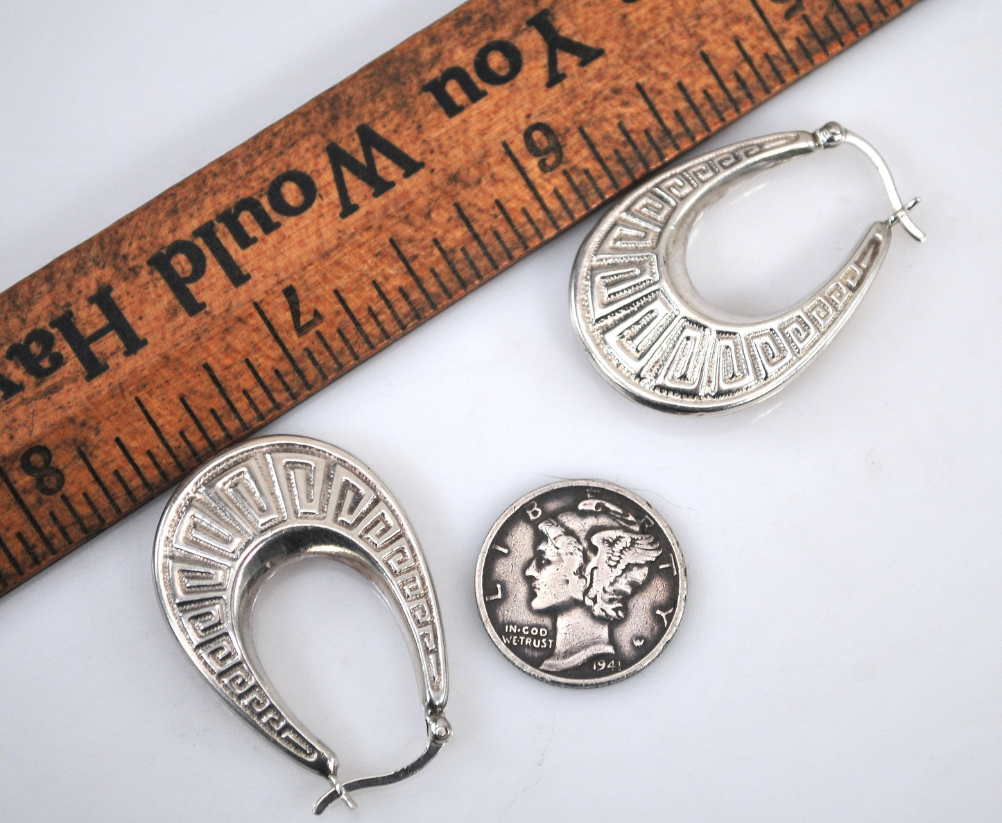 925 Sterling Greek Key Hoop Earrings