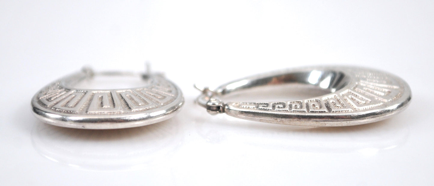 925 Sterling Greek Key Hoop Earrings