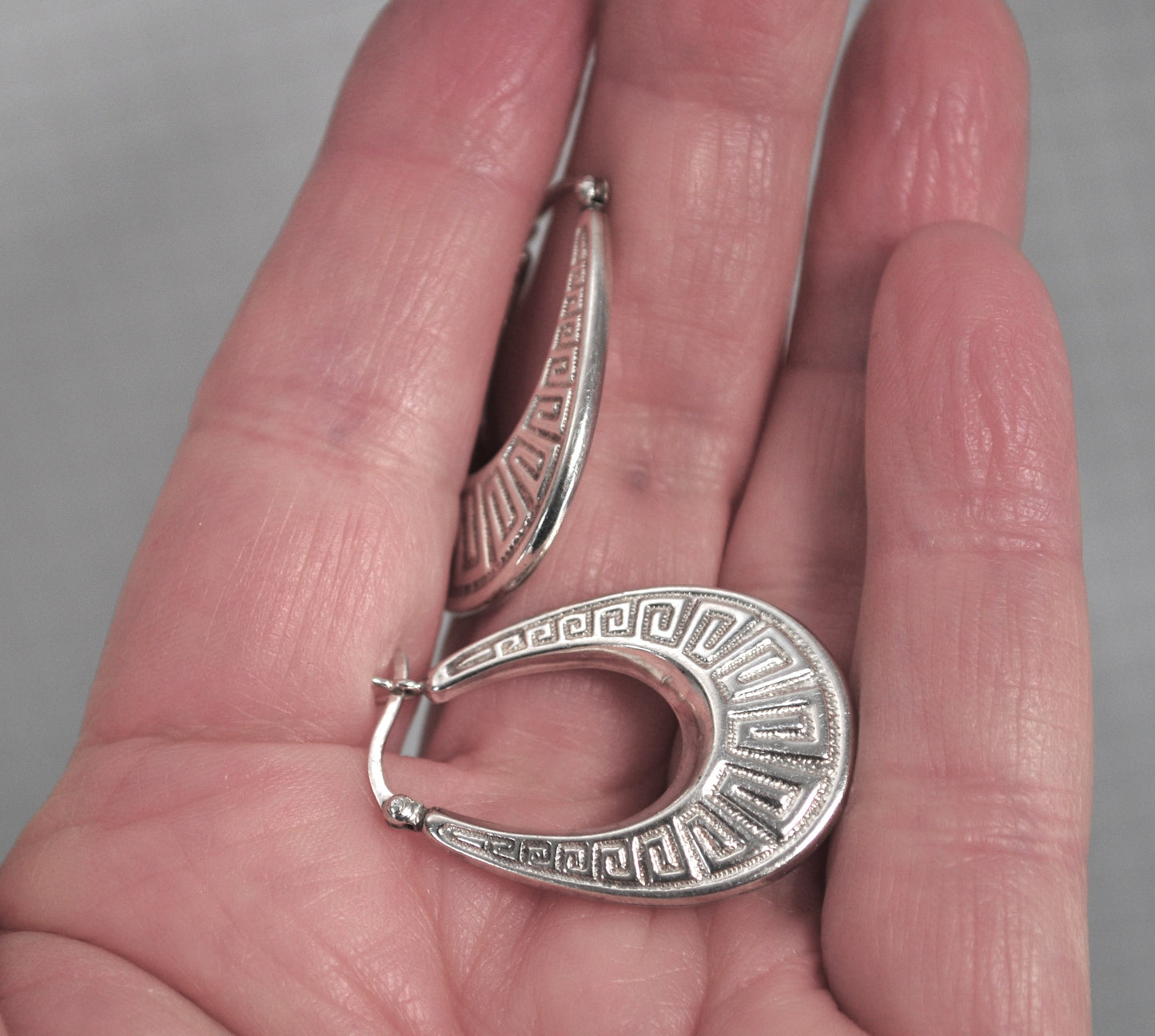925 Sterling Greek Key Hoop Earrings