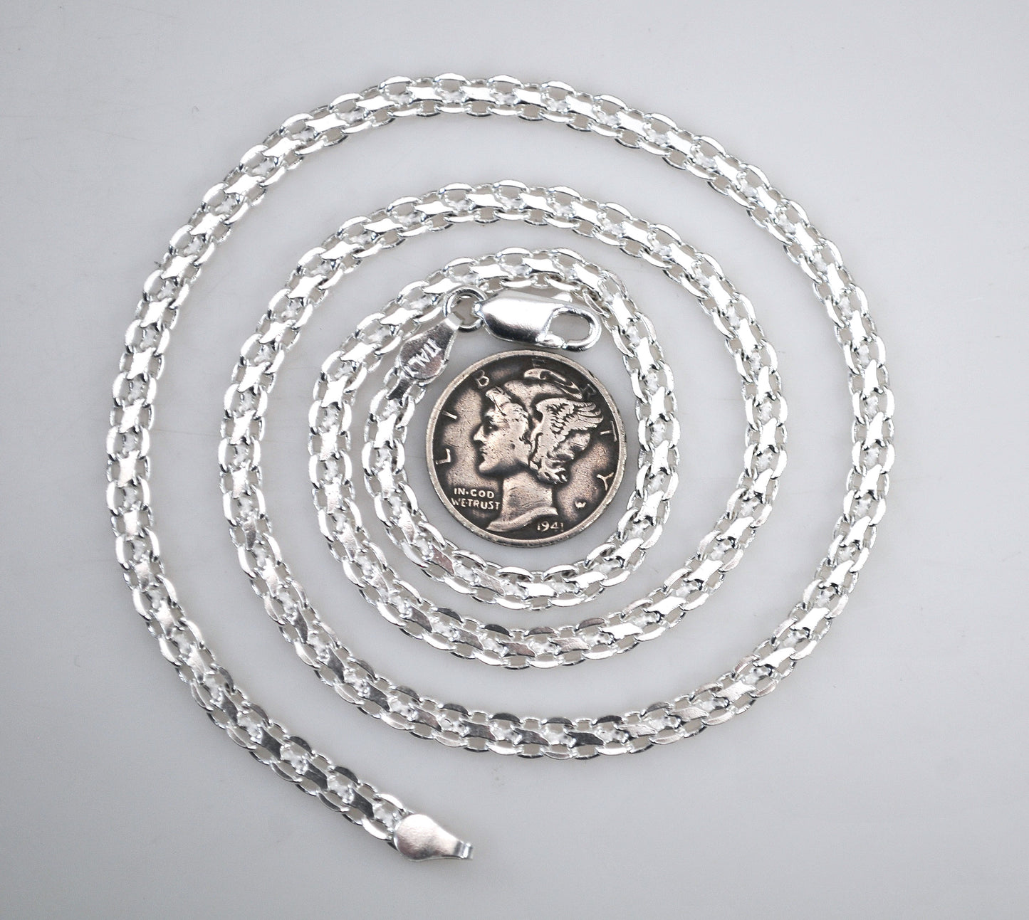 925 Sterling Silver 3.5mm Bismark Chain Necklace