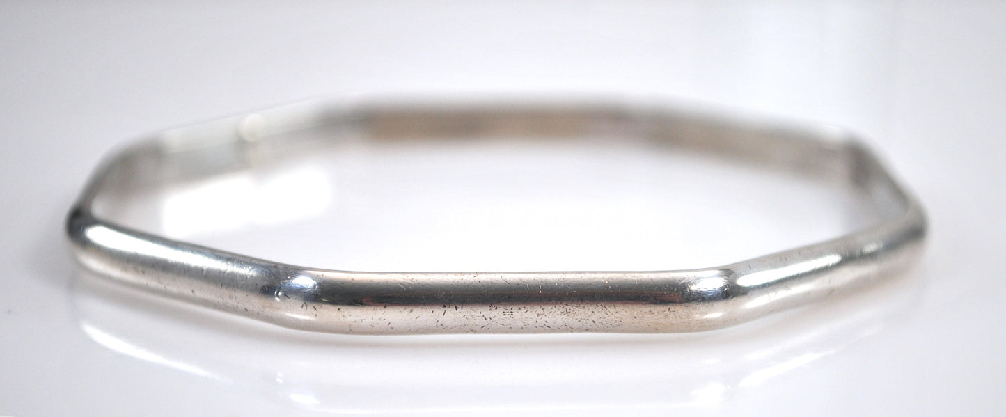 Vintage Octagonal Solid Sterling Silver Bangle Bracelet