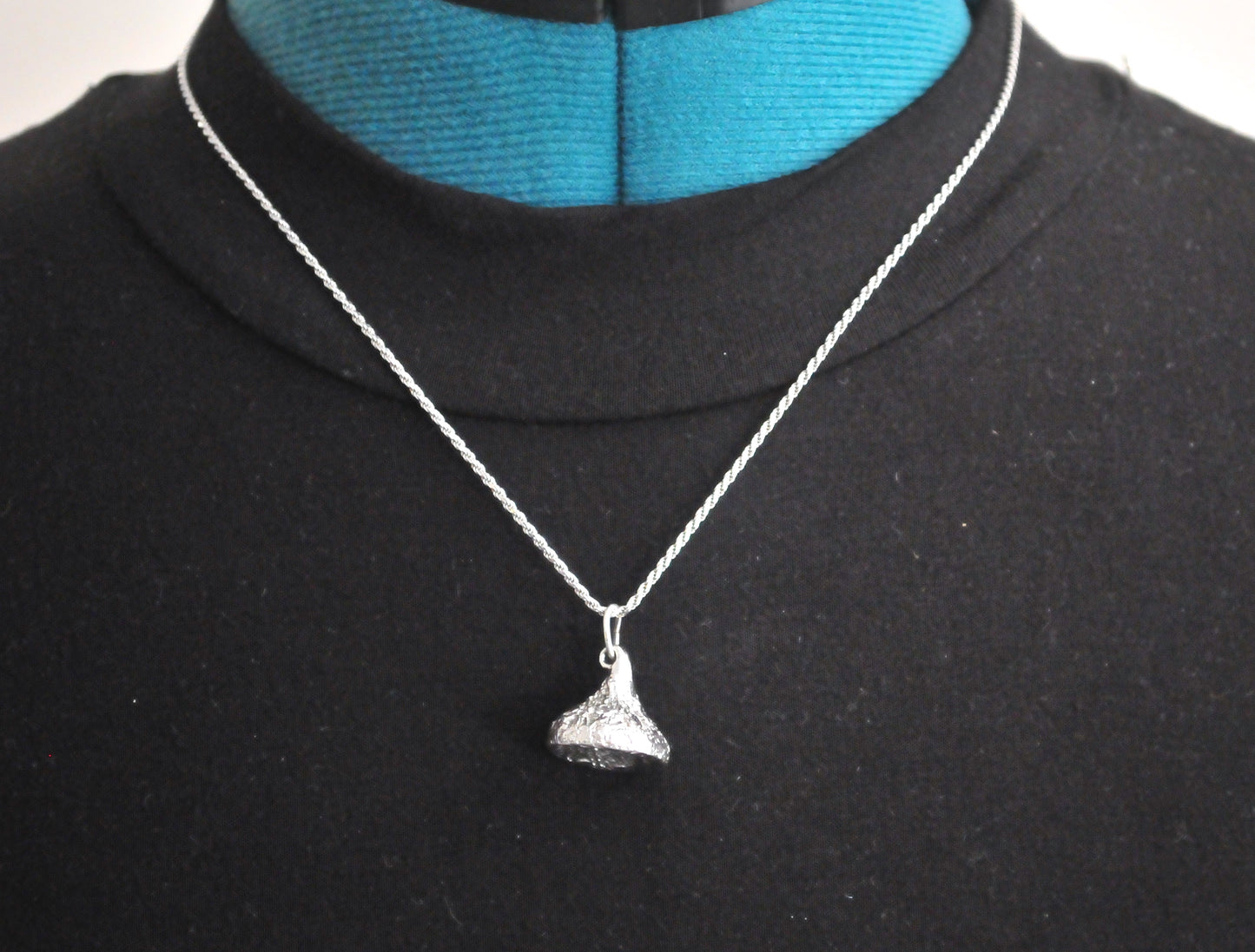 Sterling Solid Silver Hershey's Kiss Pendant Necklace