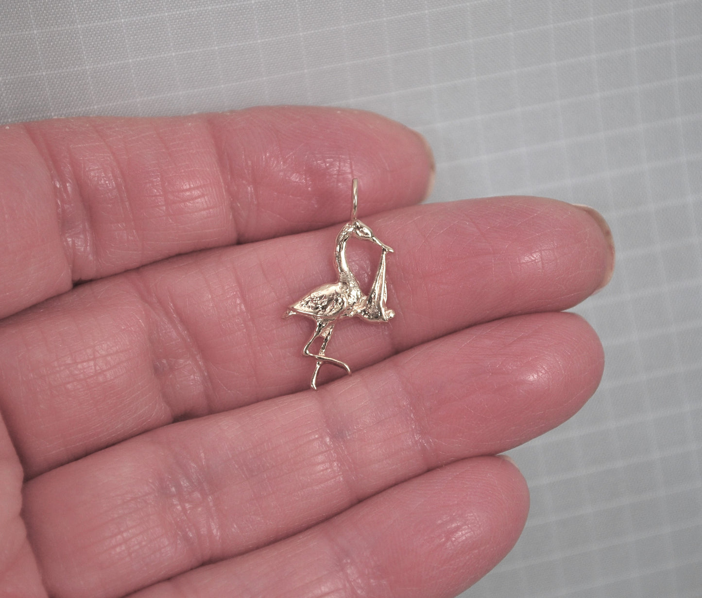 SMALL 14K Gold Stork with Baby Charm Pendant