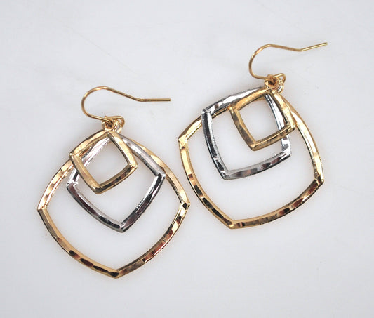14K Gold Two Tone Concentric Earrings