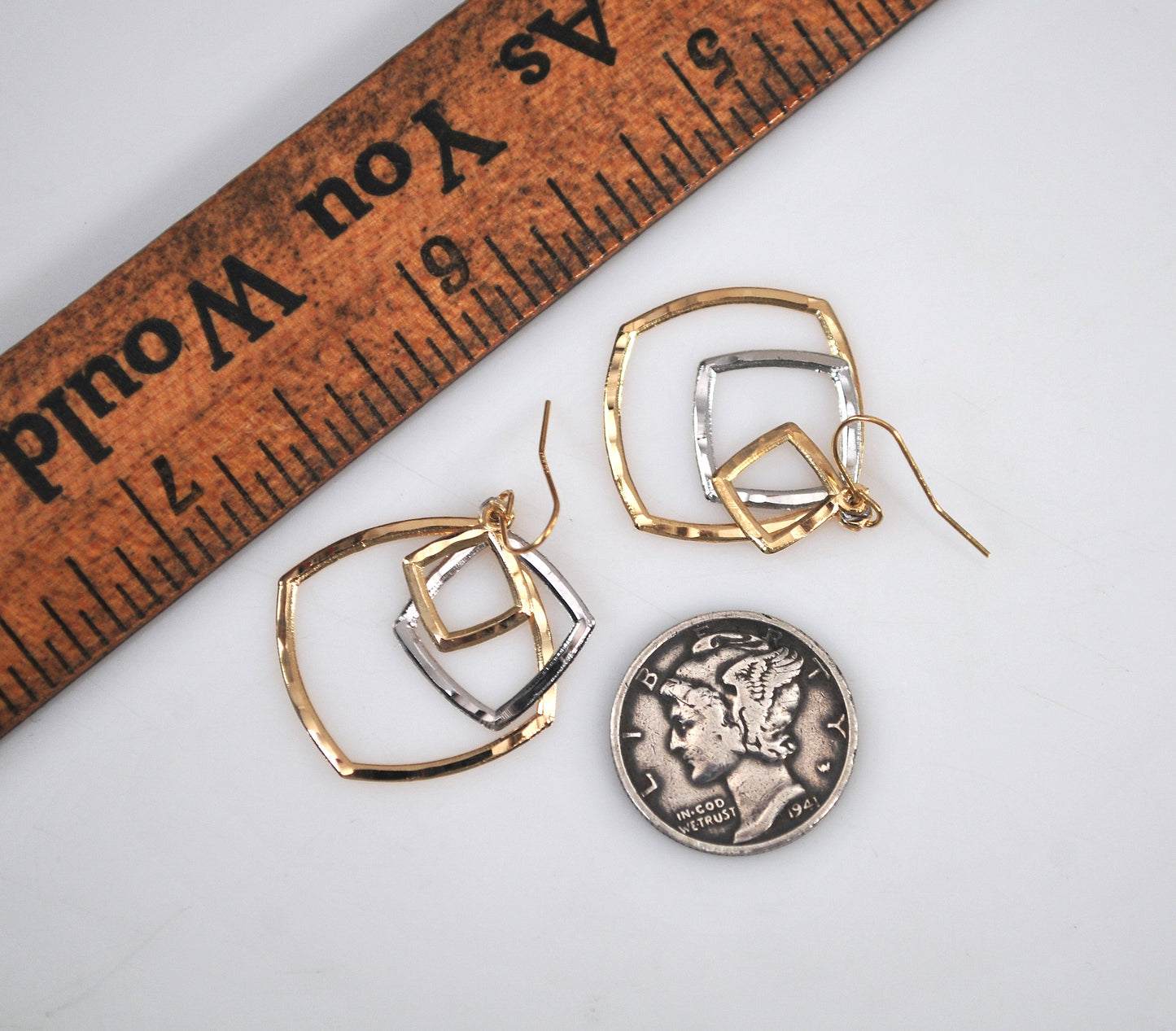 14K Gold Two Tone Concentric Earrings