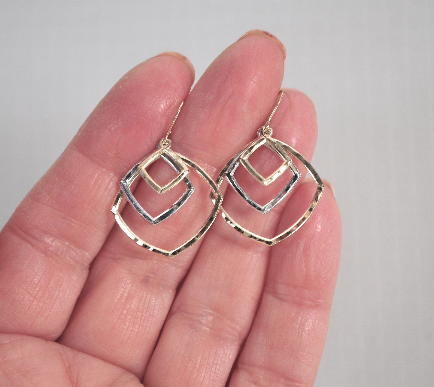 14K Gold Two Tone Concentric Earrings