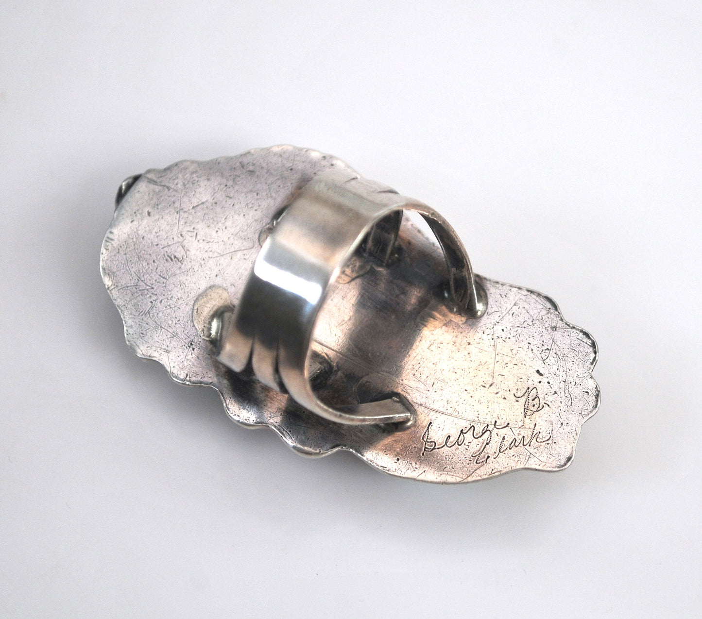 Huge Signed Navajo Sterling Silver Turquoise Coral Leaf Ring