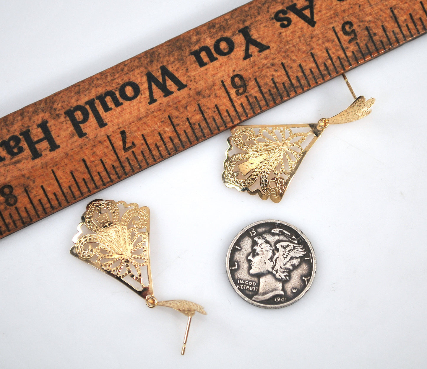 Vintage JCM 14K Gold Filagree Earrings