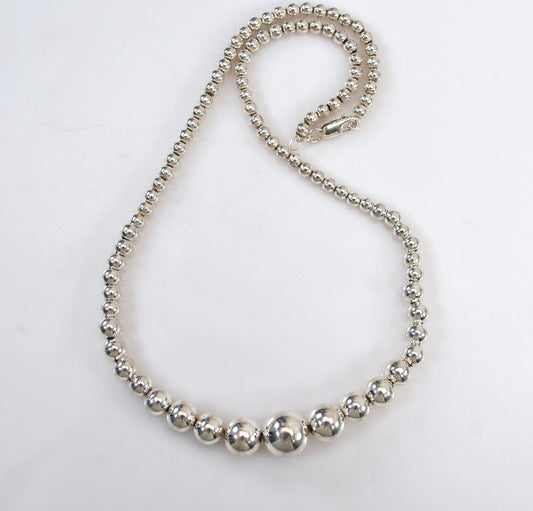 Sterling Silver Graduated Bead Ball Necklace, 18 Inches