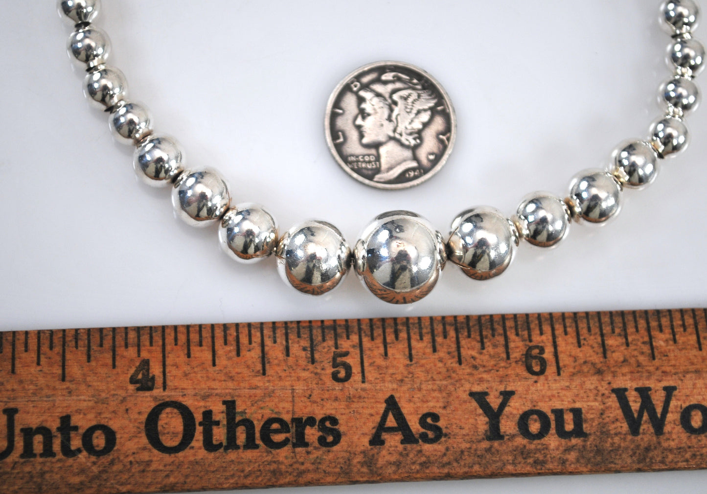 Sterling Silver Graduated Bead Ball Necklace, 18 Inches
