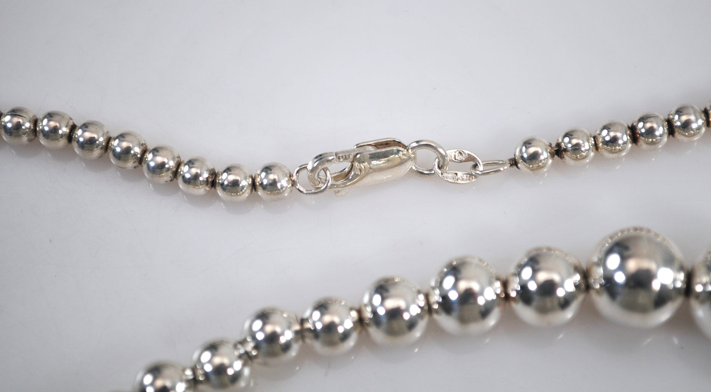 Sterling Silver Graduated Bead Ball Necklace, 18 Inches