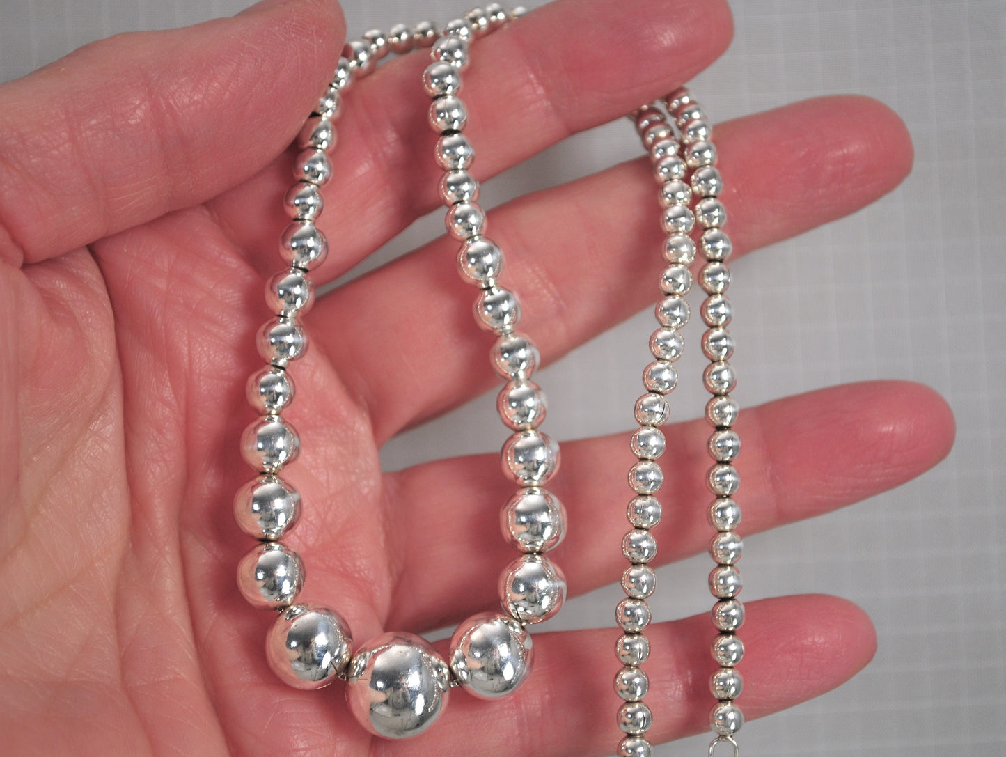 Sterling Silver Graduated Bead Ball Necklace, 18 Inches