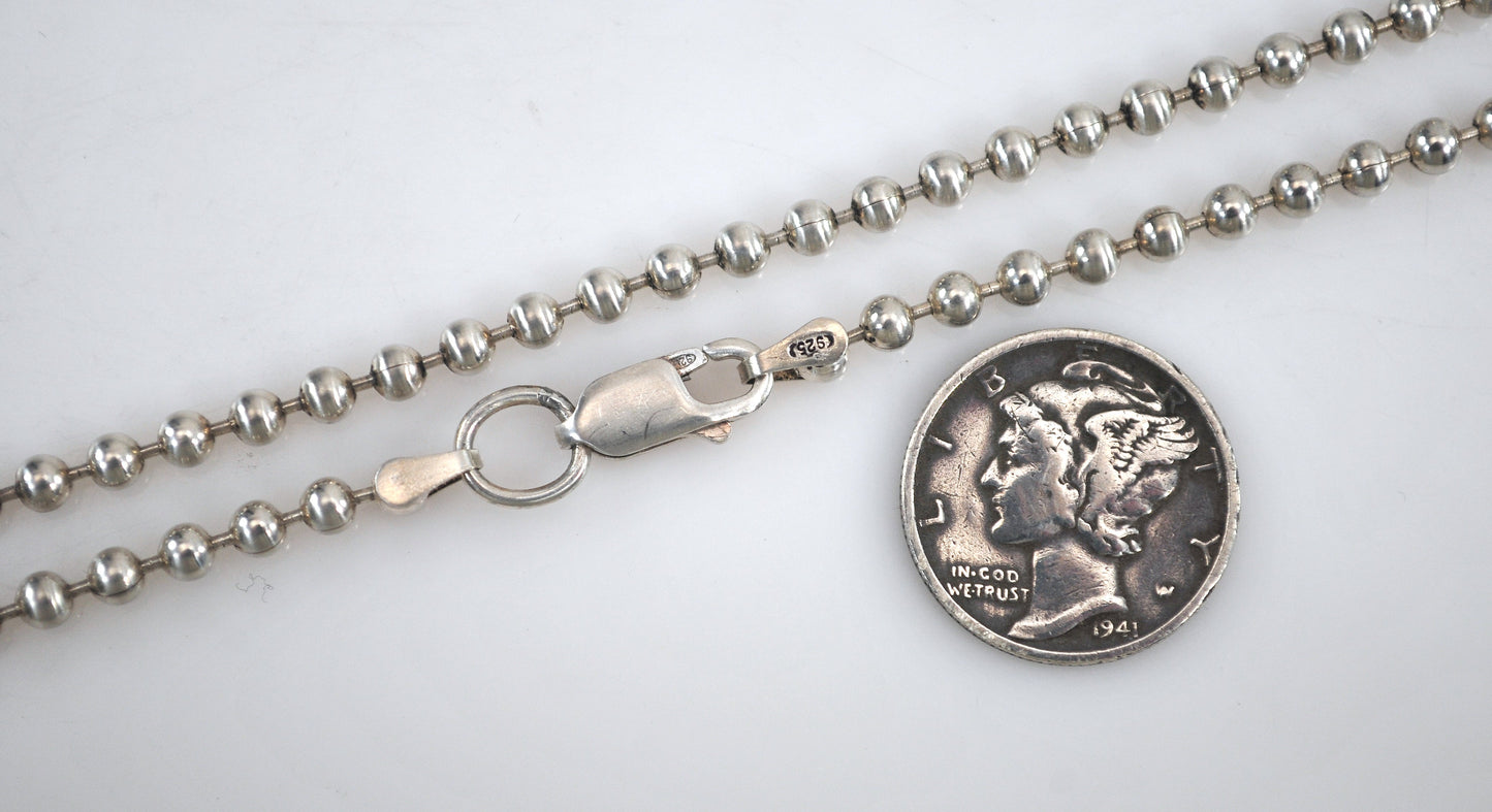 925 Sterling Silver 3mm Bead Ball Chain Necklace