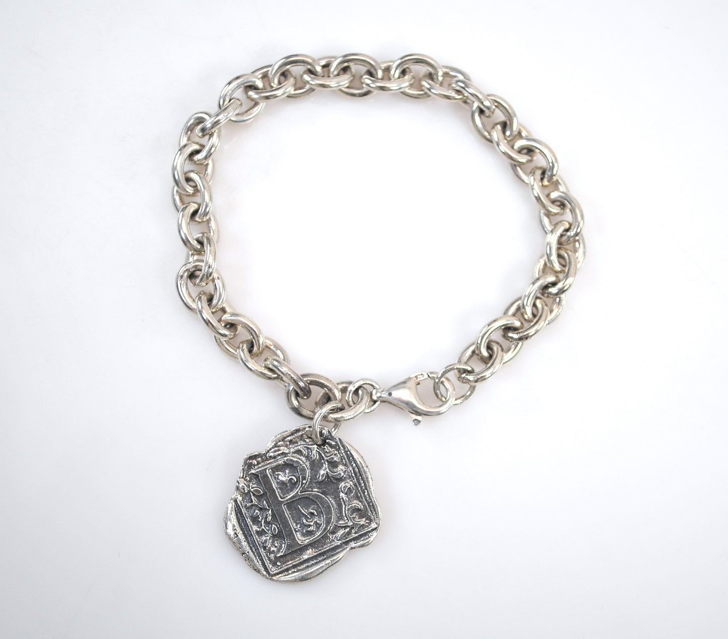 Sterling Silver Initial B Rolo Charm Bracelet