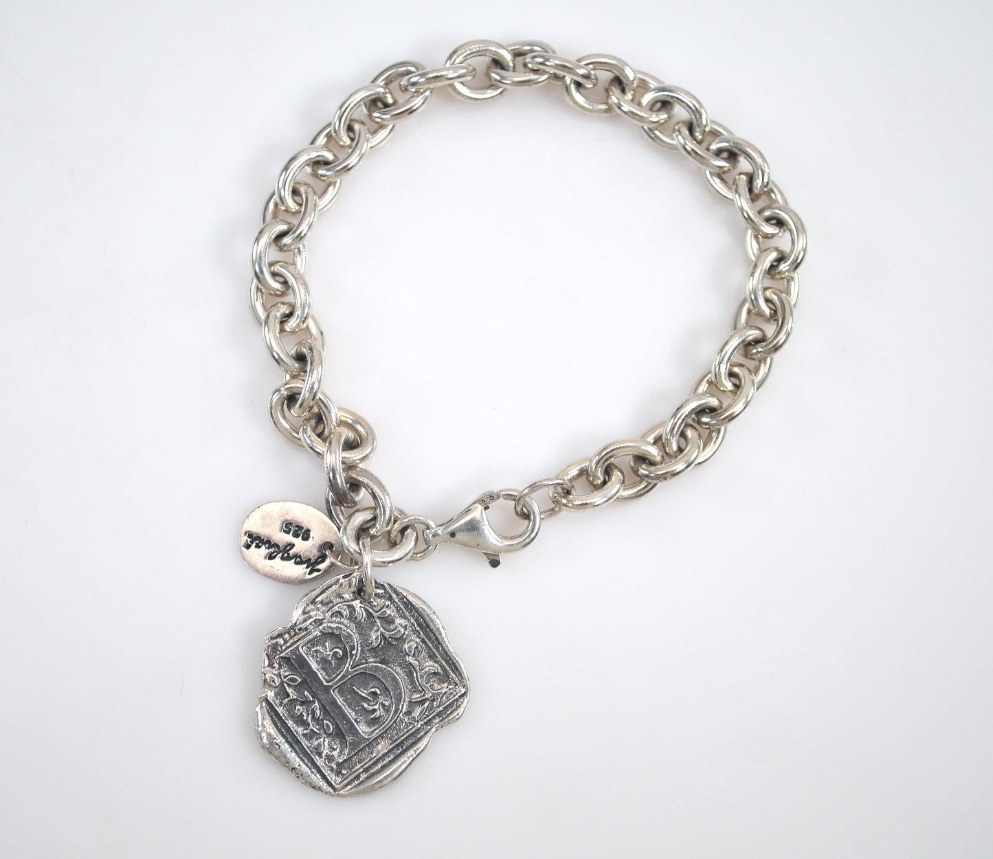 Sterling Silver Initial B Rolo Charm Bracelet
