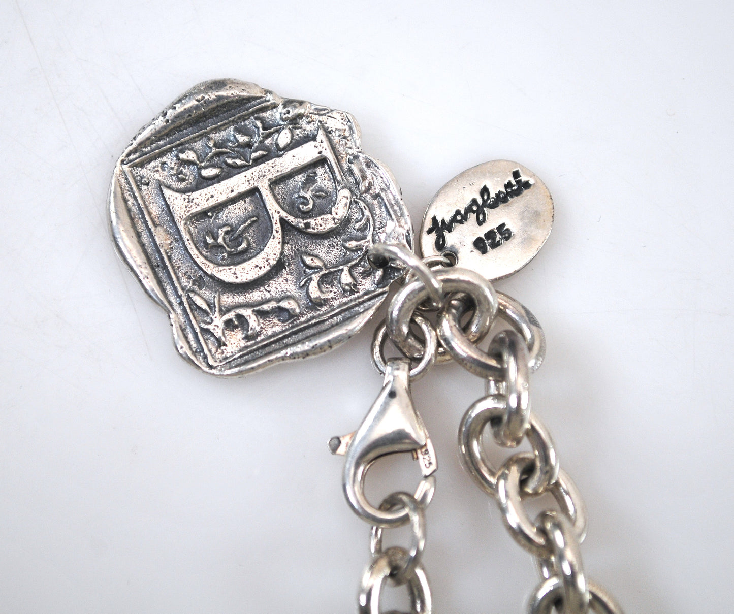 Sterling Silver Initial B Rolo Charm Bracelet