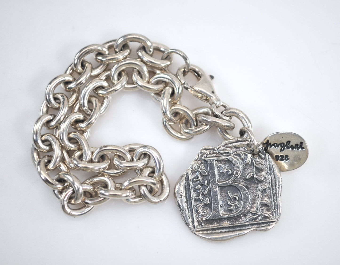 Sterling Silver Initial B Rolo Charm Bracelet
