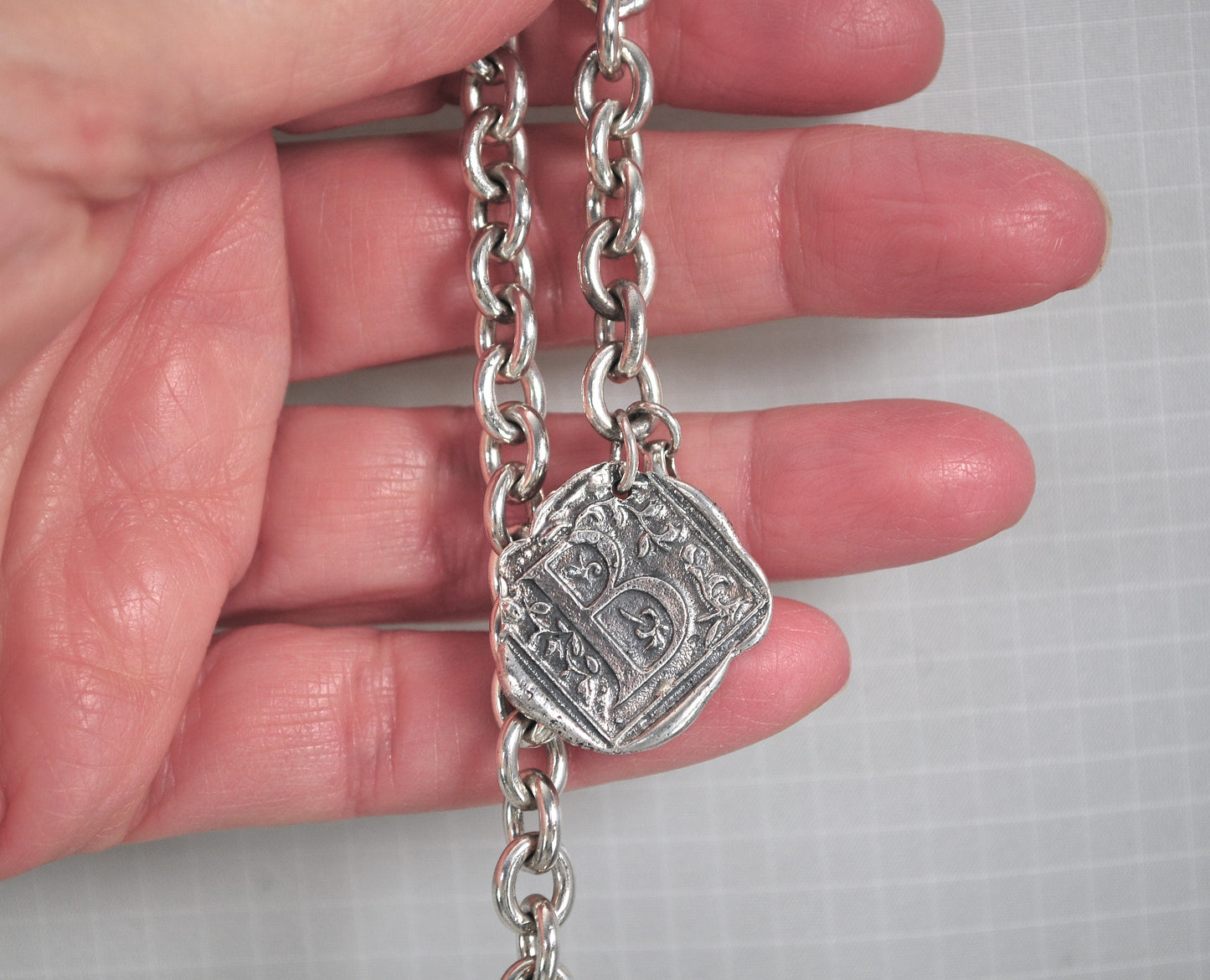 Sterling Silver Initial B Rolo Charm Bracelet