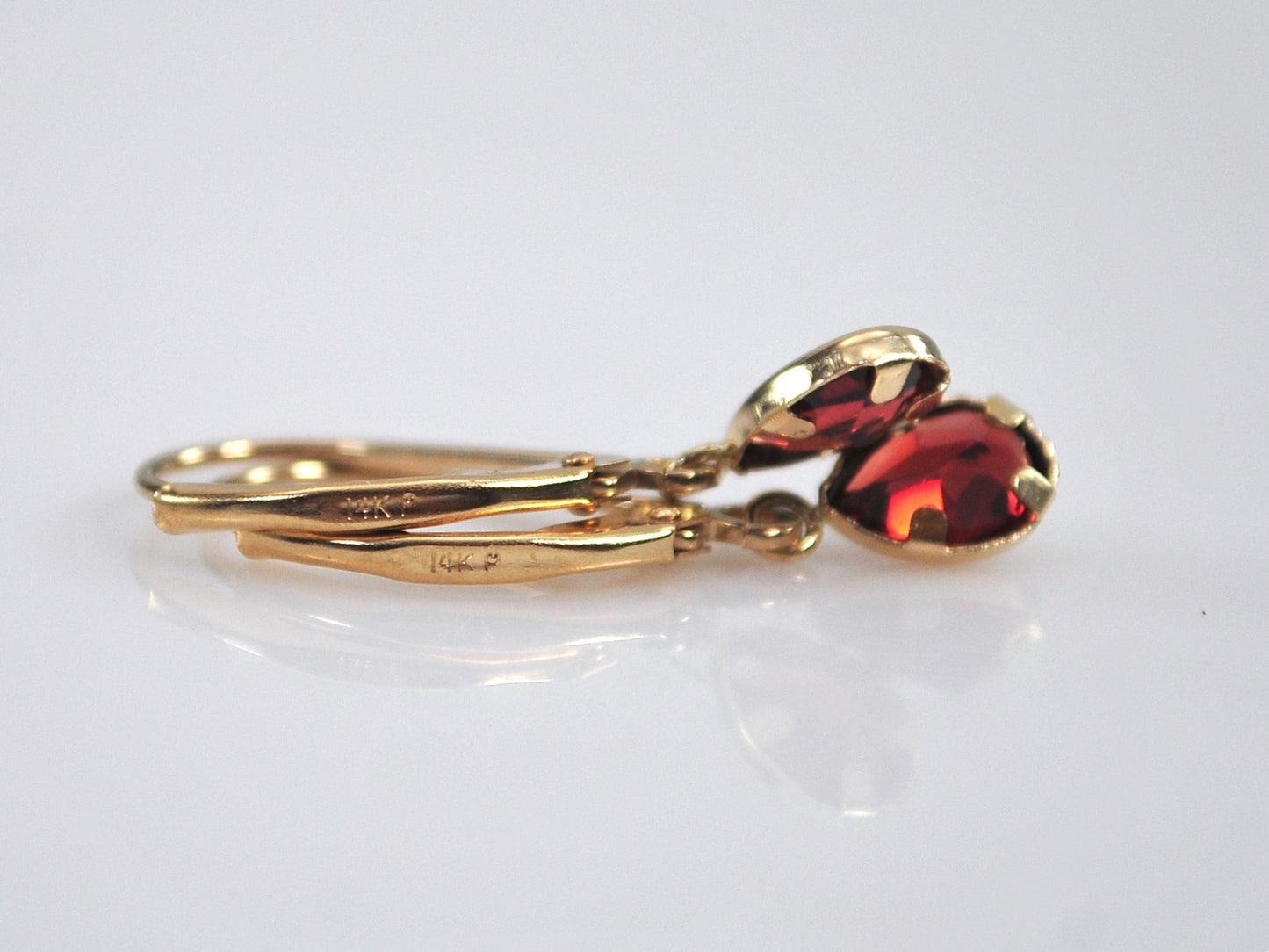 LIGHTWEIGHT 14K Gold Garnet Earrings