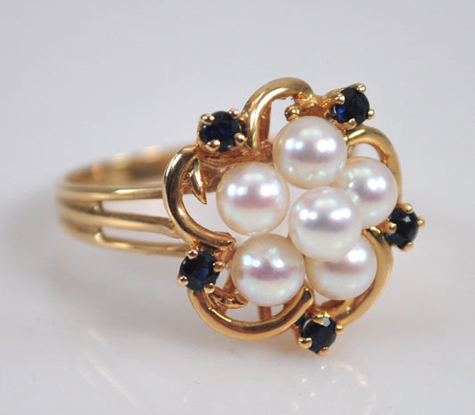 14K Gold Pearl Sapphire Ring