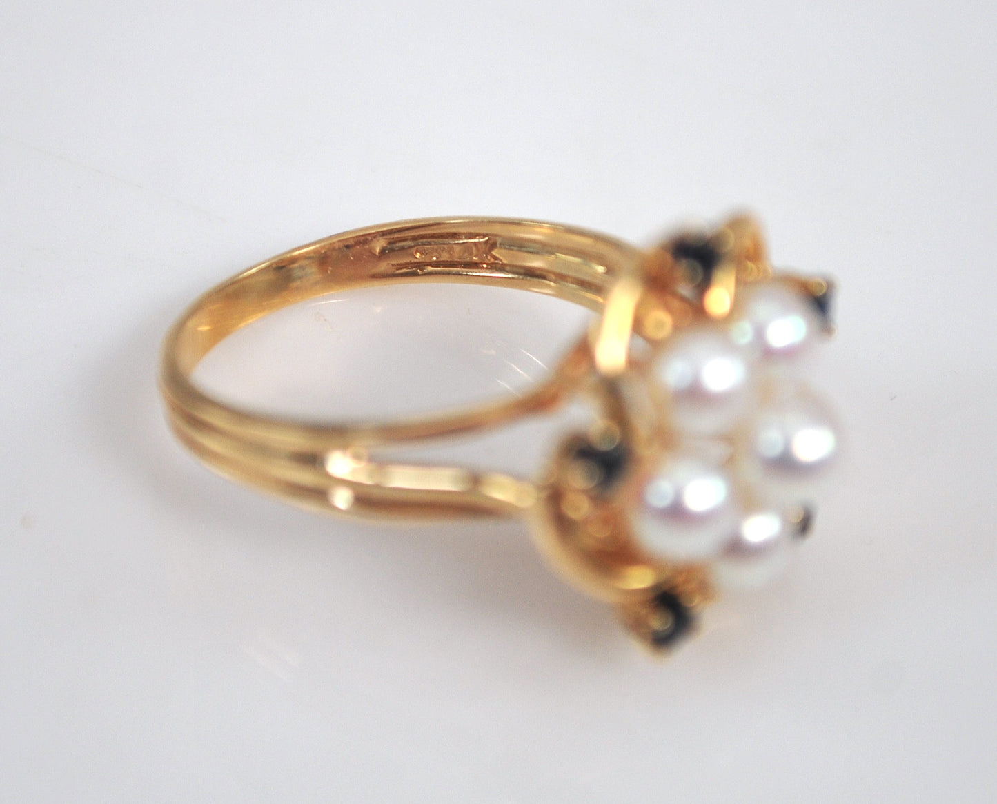 14K Gold Pearl Sapphire Ring