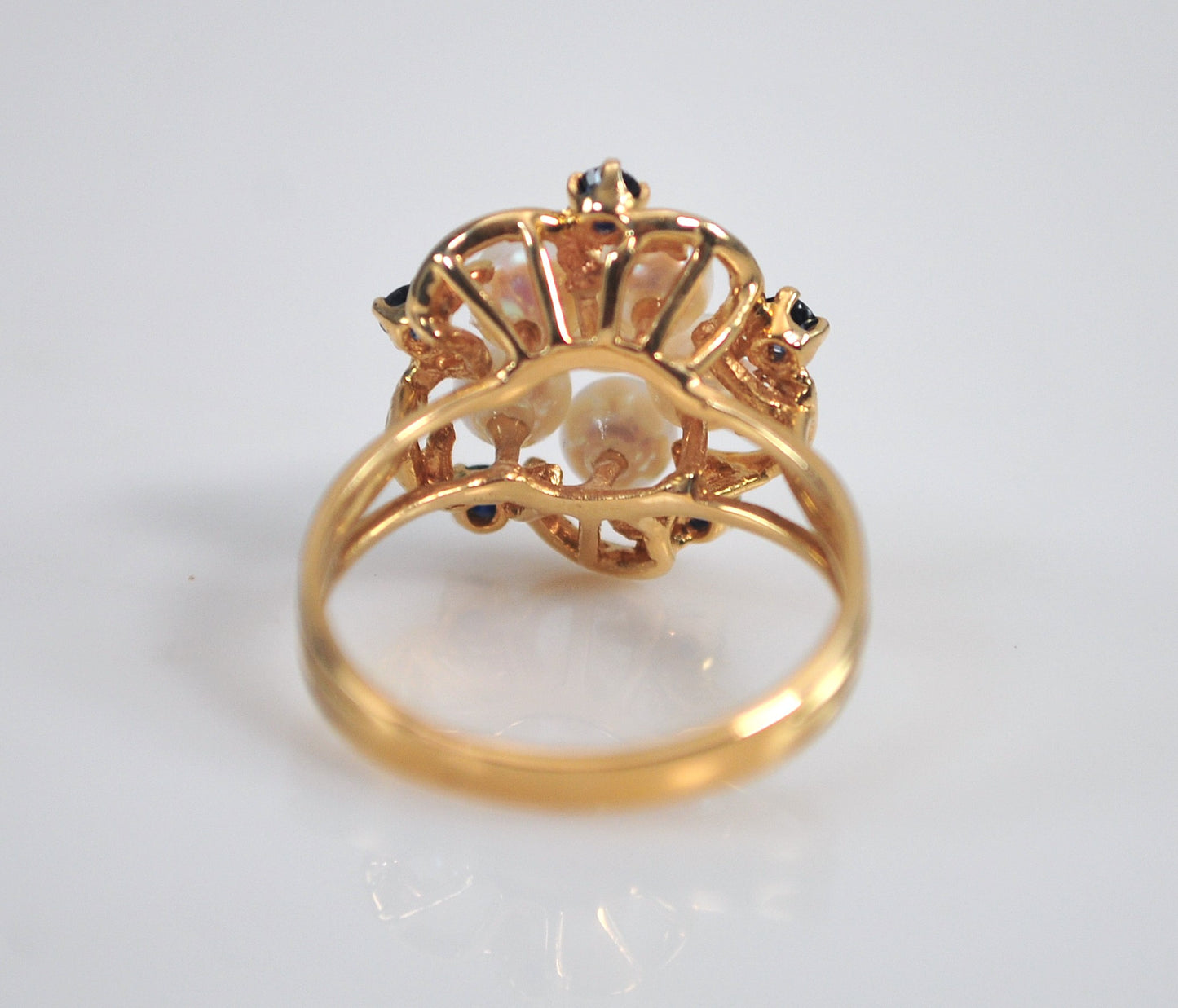 14K Gold Pearl Sapphire Ring
