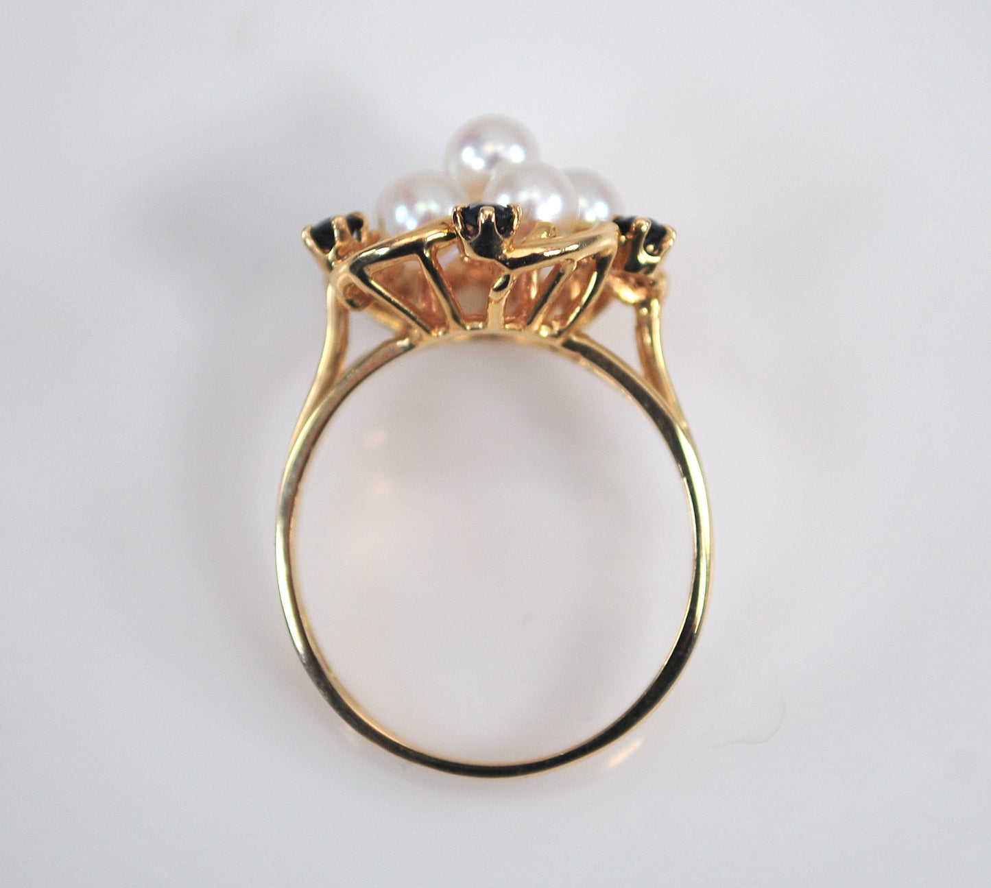 14K Gold Pearl Sapphire Ring