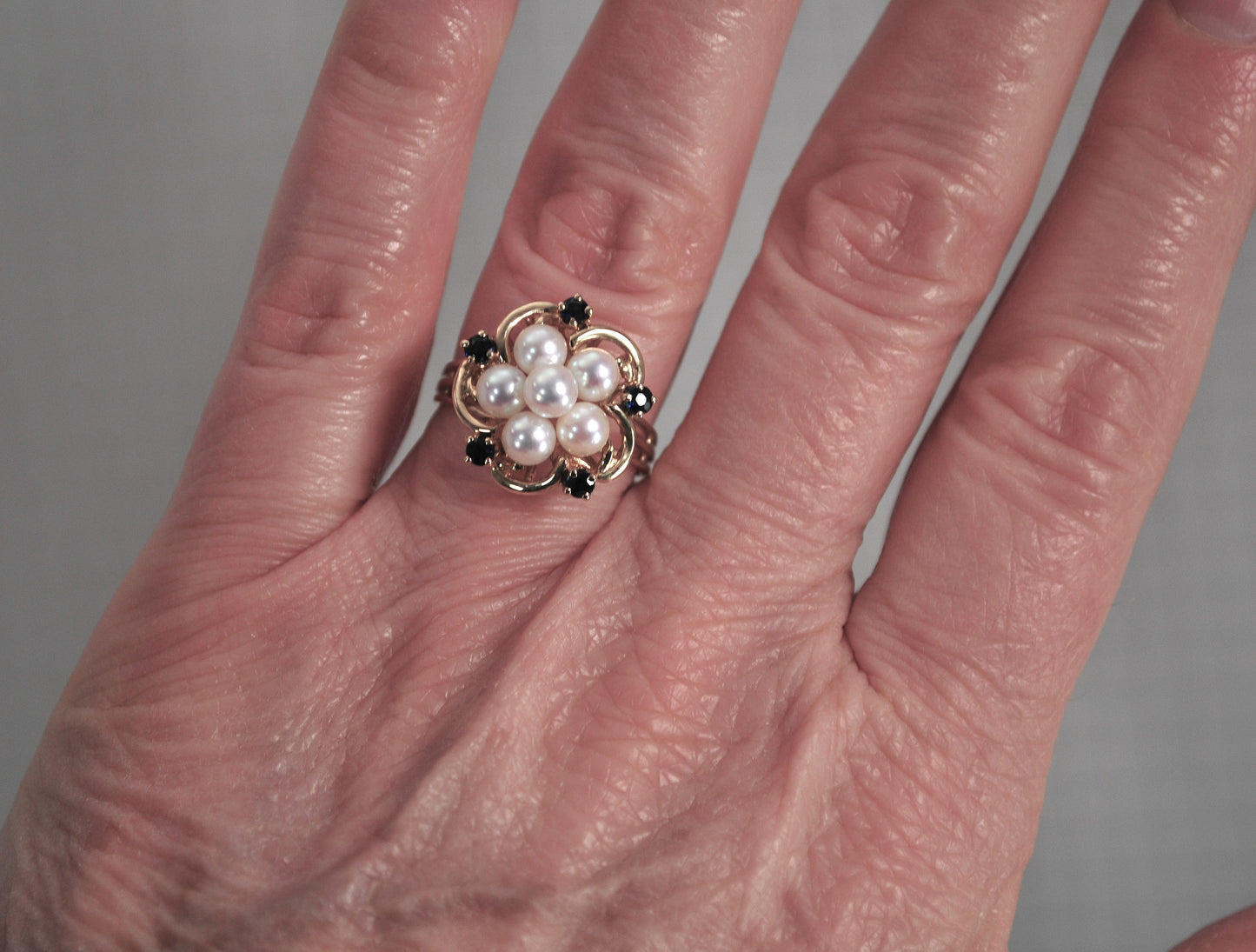 14K Gold Pearl Sapphire Ring