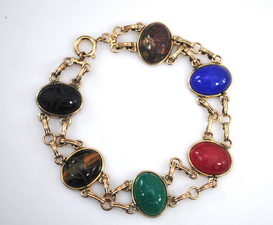 Vintage Gold Filled Double Link Scarab Bracelet