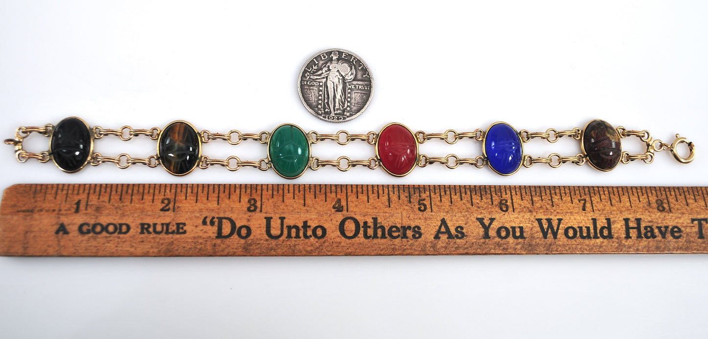 Vintage Gold Filled Double Link Scarab Bracelet