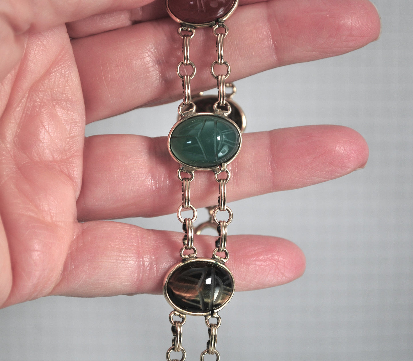 Vintage Gold Filled Double Link Scarab Bracelet