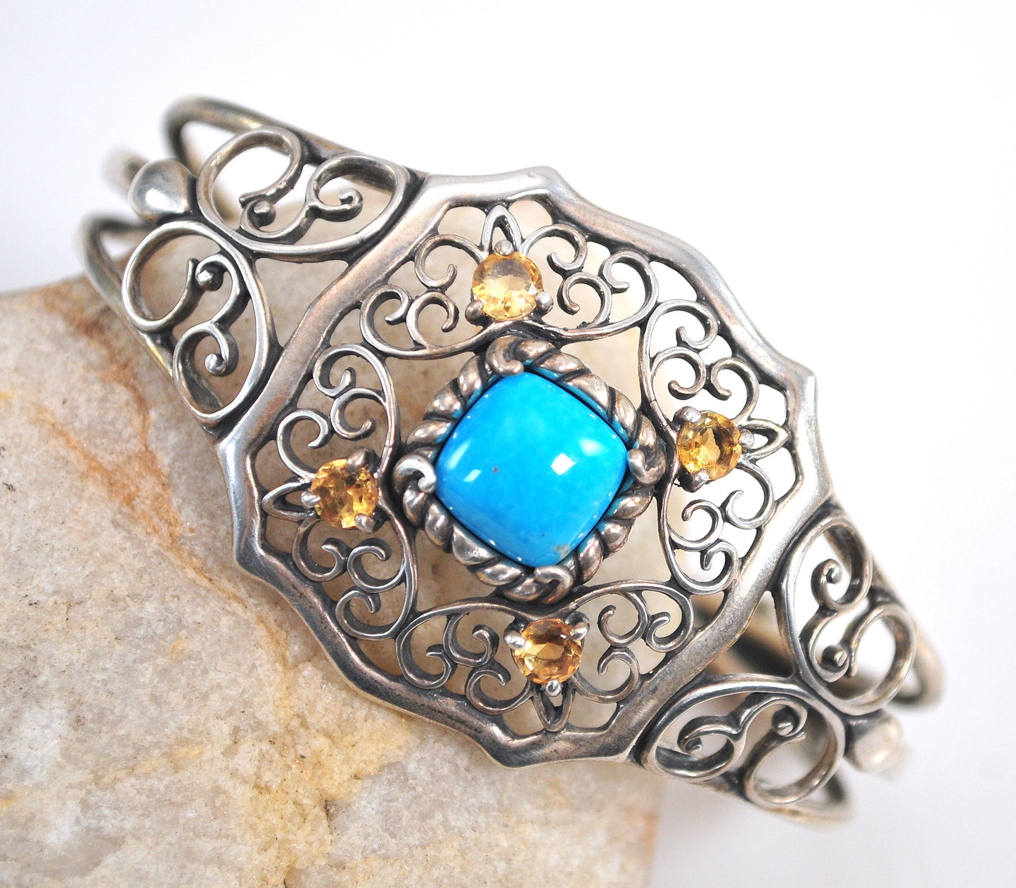 Carolyn Pollack Relios Sterling Silver Turquoise Citrine Cuff Bracelet