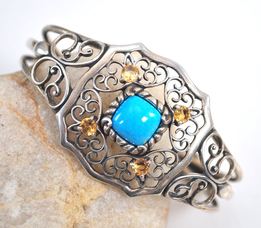 Carolyn Pollack Relios Sterling Silver Turquoise Citrine Cuff Bracelet