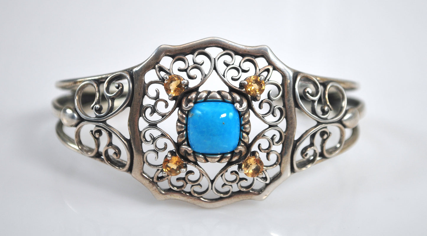 Carolyn Pollack Relios Sterling Silver Turquoise Citrine Cuff Bracelet