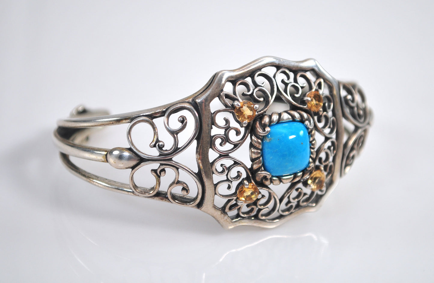 Carolyn Pollack Relios Sterling Silver Turquoise Citrine Cuff Bracelet