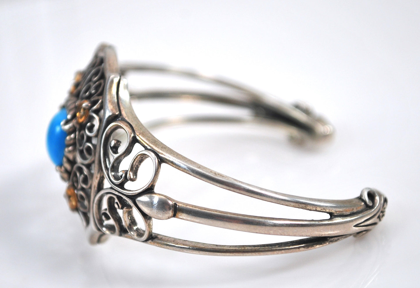 Carolyn Pollack Relios Sterling Silver Turquoise Citrine Cuff Bracelet