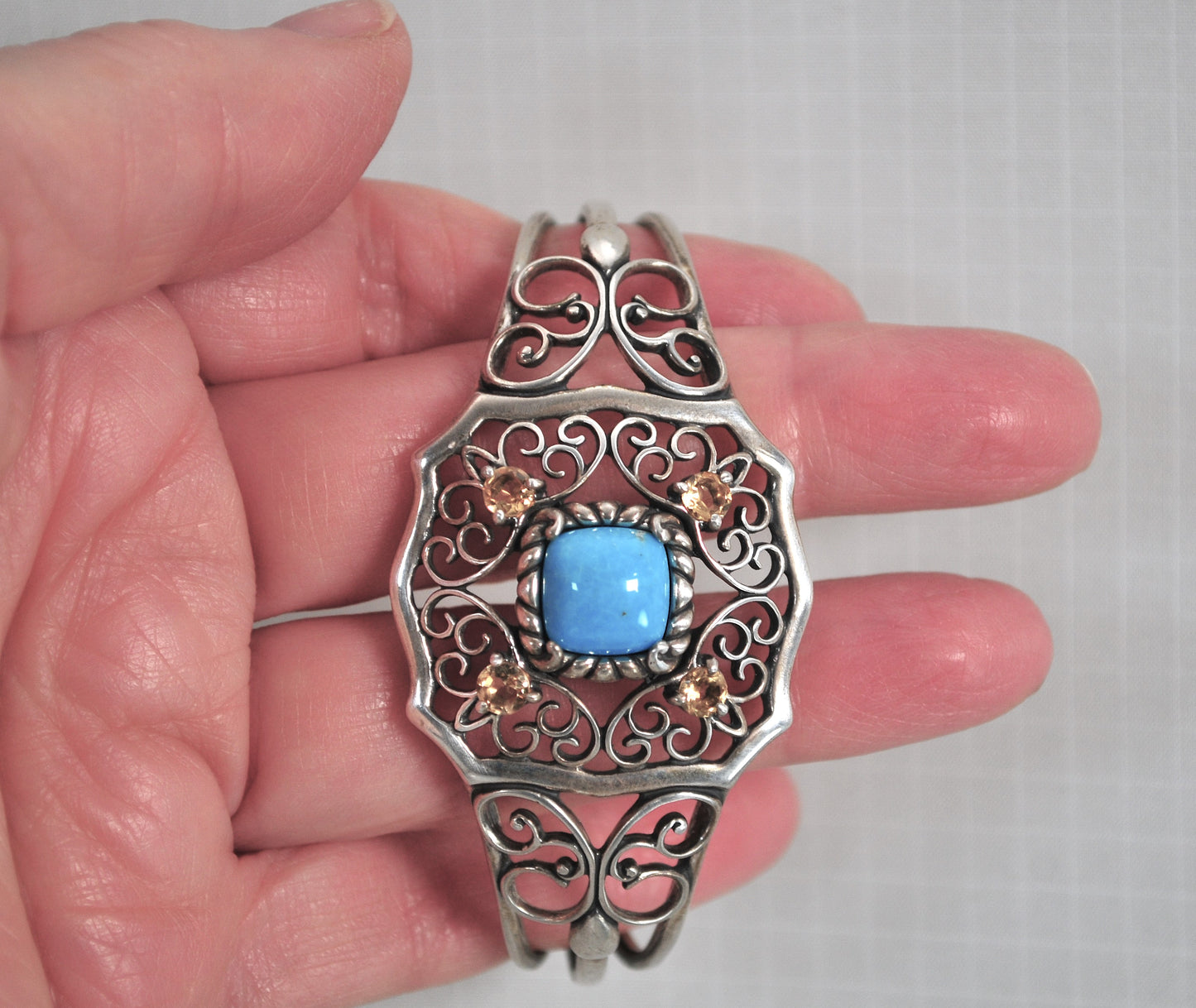 Carolyn Pollack Relios Sterling Silver Turquoise Citrine Cuff Bracelet