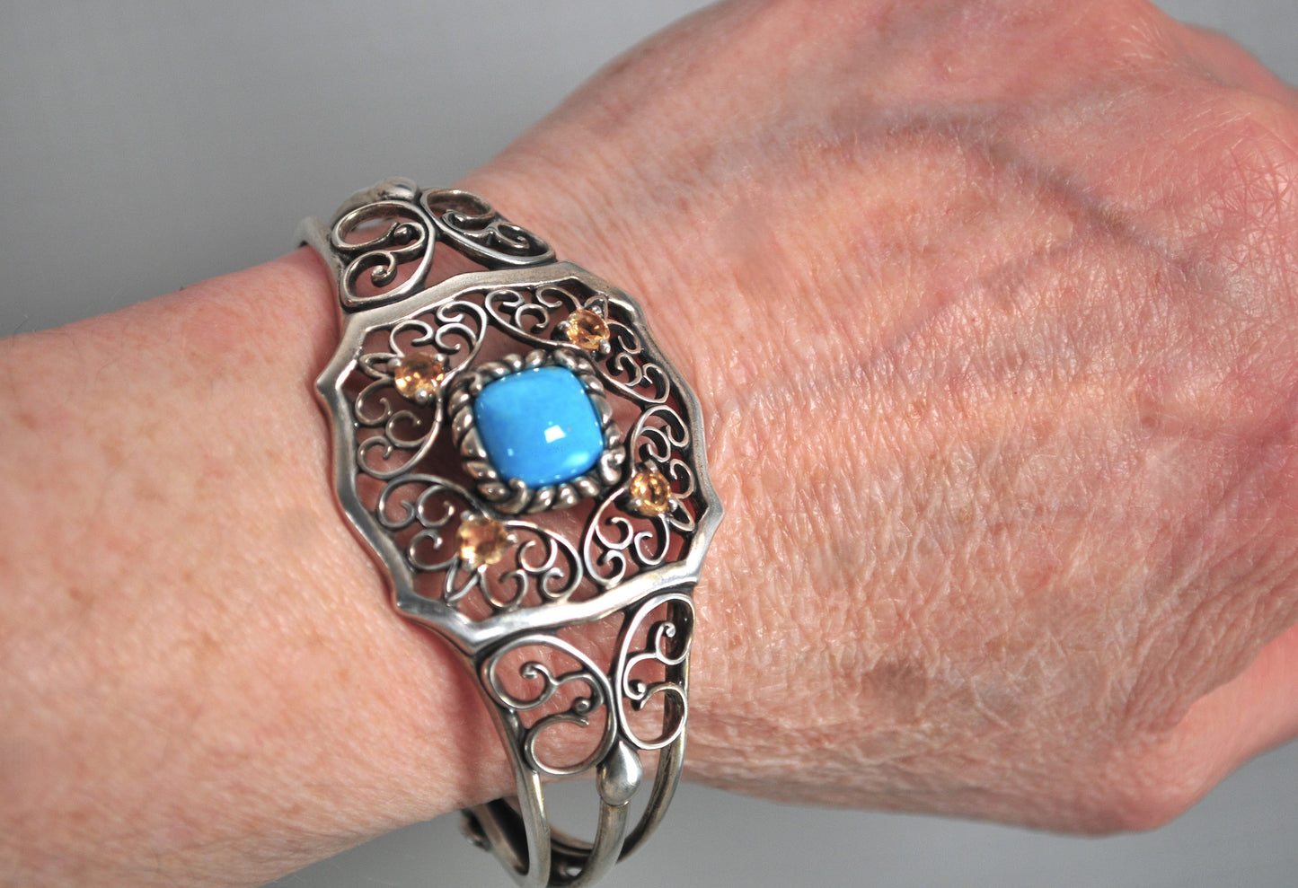 Carolyn Pollack Relios Sterling Silver Turquoise Citrine Cuff Bracelet